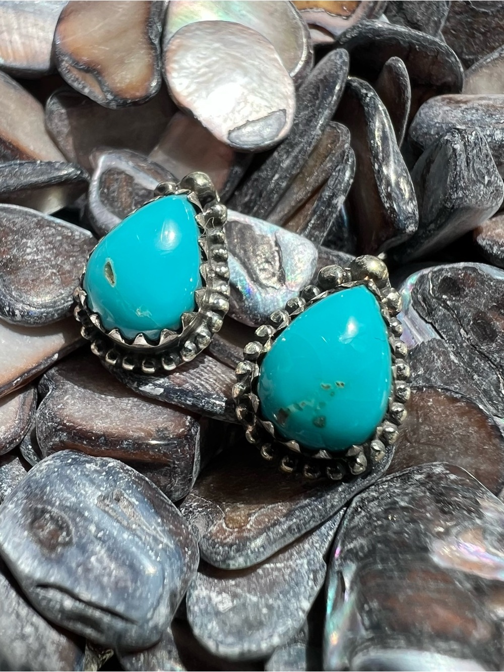 Kingman Turquoise Teardrop Stud Earrings Sterling Silver Post Back 925